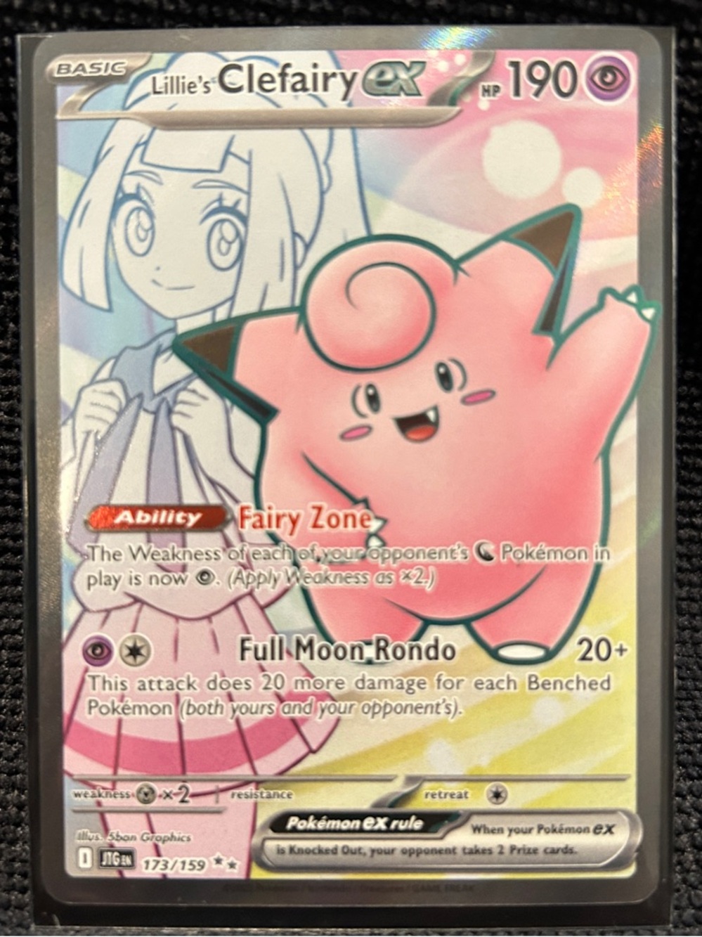 Pokemon Lillie's Clefairy ex Pink White Green Holo Trading Card